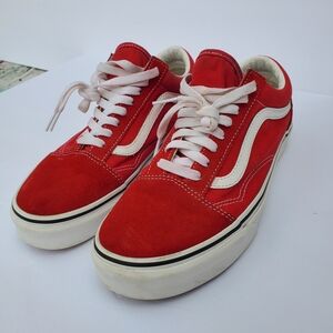 VANS Old Skool Red White Men's Sneakers US 9 Canvas Suede Comfort Retro